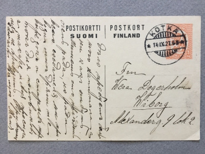 Ehiökortti Kotkasta Wiipuriin 1927