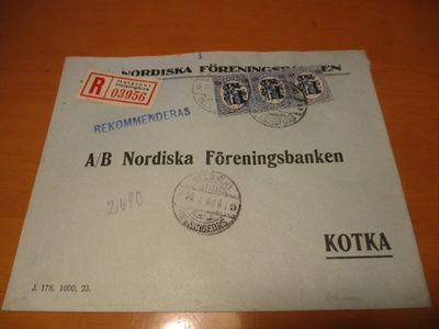 1926 Hki lisäp. 1,5mk  I ja II rivilössä  liikekuorella