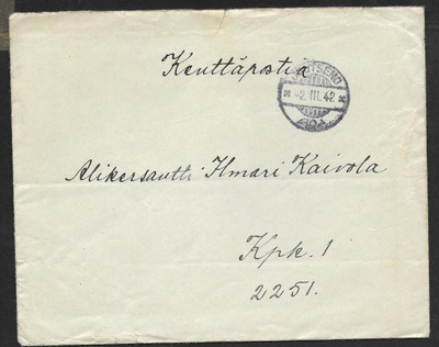 Kenttäposti - Joutseno 2.3.1942