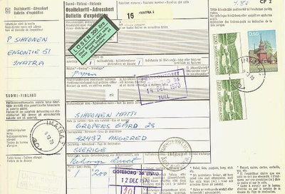 1970 80p Keuruun kirkko ym paketti Ruotsiin
