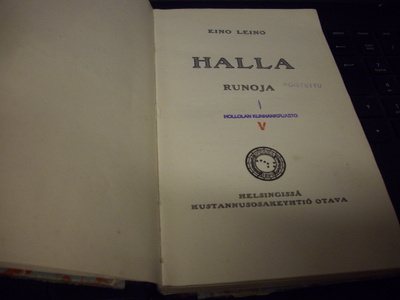 Eino Leino : Halla ( 1 p. 1908 ) Sis. postikulut