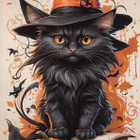 Halloween musta kissa tyylikäs noidanhattu päässä - pikkukuva 1