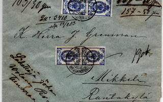 Hieno sinettikirje Mäntyharjulta 1903 Mikkeliin