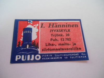 TT Etiketti Puijo I.Hänninen Jyväskylä