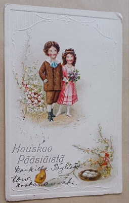 Lapset tuovat Pääsiäiskukkia, tipu, munia, p. 1922