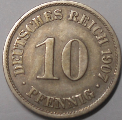 Saksa. 10 pfennig 1907A.