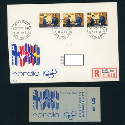 FDC 1966 Postimerkkinäyttely R-kuori + tuloleima ja lippu