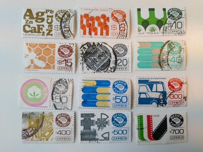 Postimerkki Mexico Exporta Meksiko 12 erilaista