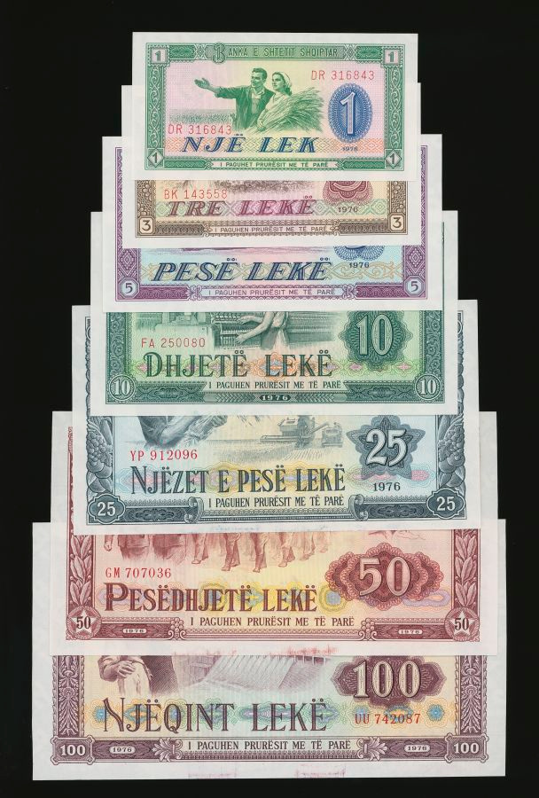 Albania 1,3,5,10,25,50,100 Leke 1976, UNC