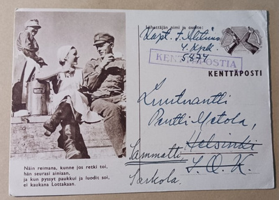 Lotat tarjoavat kahvia sotilaalle, Kenttäpostia 1941