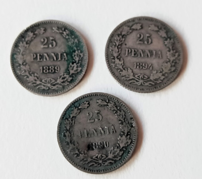 25 pennin kolikot 1800 luvulta