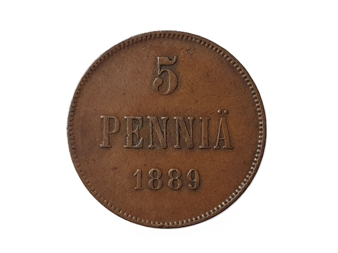 5 penniä 1889- hyväkuntoinen!