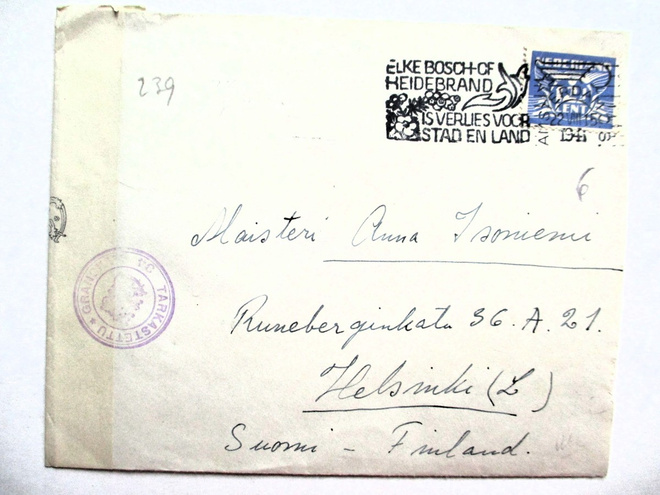 1941 Hollanti kaksoissens kuori Hkiin, suomalaislähettäjä