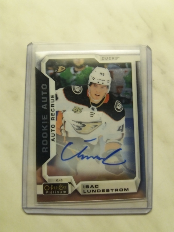 2019-20 O-Pee-Chee Platinum Rookie Auto Isac Lundestrom