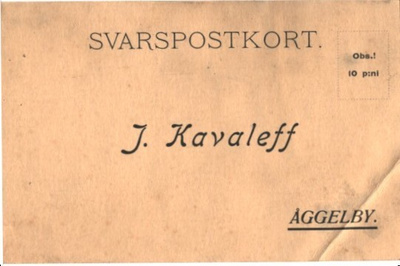 VASTAUSK. J. KAVALEFF OULUNKYLÄ/ÅGGELBY
