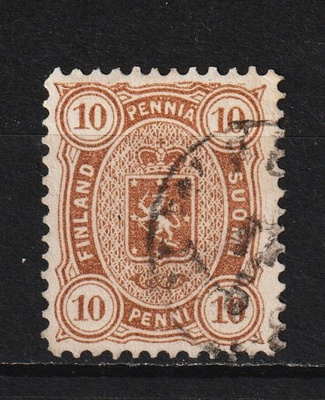 1882 10pennin ruskea Vaakunamerkki leimattuna