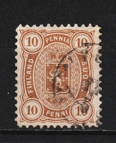 1882 10pennin ruskea Vaakunamerkki leimattuna