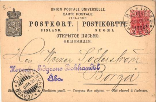 FIRMAKORTTI TURKU KIRJAKAUPPA HERMAN EDGRENS BOKHANDEL