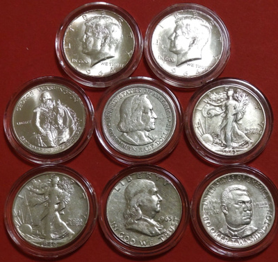 8 x USA silver half Dollar: 1893, 1940, 1943, 1946.... (KD5)