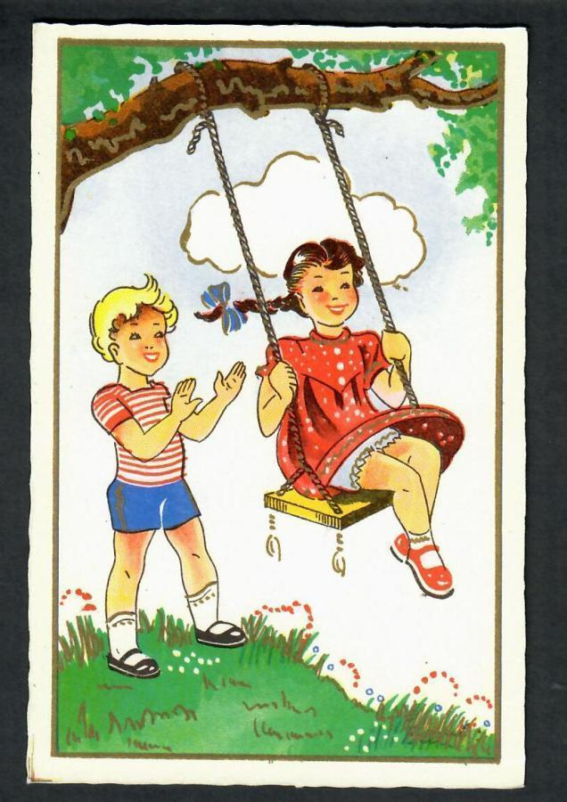 Lapsi - Keinuva tyttö - Kortti 1940-50-luvulta
