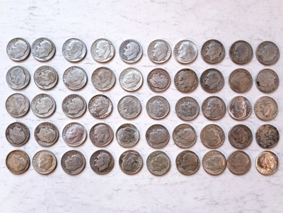 Hopeisia 1/10 dollarin kolikoita 50 kpl