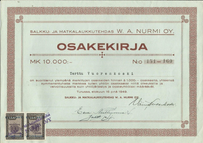 OKK 1949 Salkku- ja Matkalaukkutehdas W A Nurmi Oy, Turku