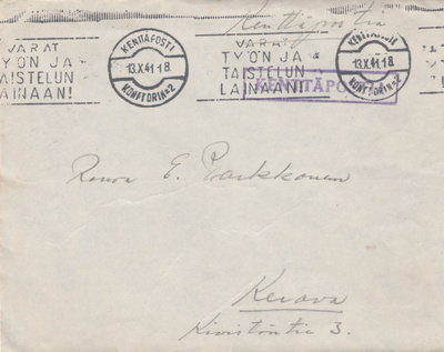1941, Kirje Kenttäpostia, Kenttäpostikonttori 2