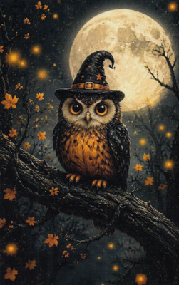 Halloween pöllöllä noidahattu