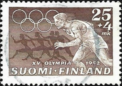 1952 XV Olympia Juoksu 25 + 4 mk leimattu LaPe 406