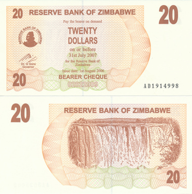 Zimbabwe 20 Dollars 2006 P40 #696