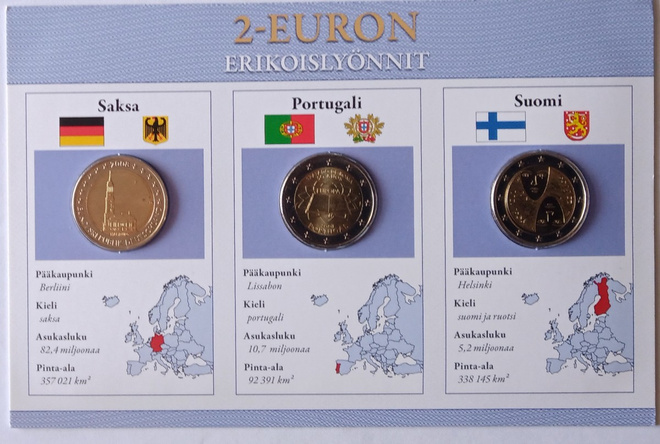 2€ euron erikois lyönnit monetan pahvissa