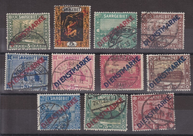 Saksa Saar 1922  Mi Dienst 1-11 leimattuna.
