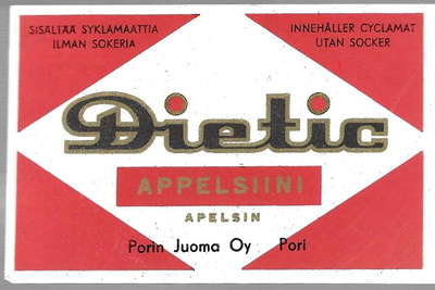 JUOMAETIKETTI PORIN JUOMA OY DIETIC APPELSIINI SILEÄ SISÄLTÄ