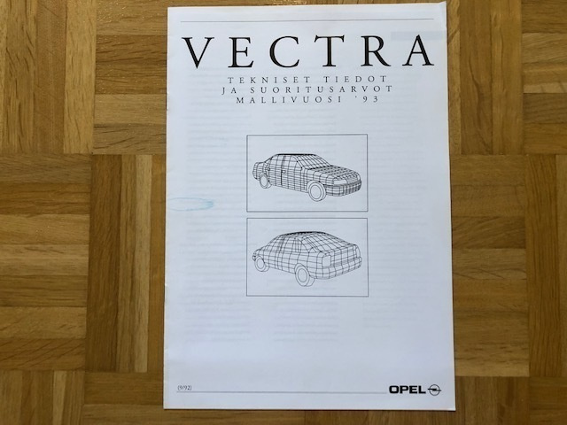 Esite Opel Vectra A tekniset tiedot 1993