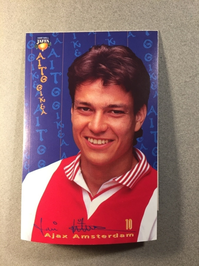 Mainoskortti Jari Litmanen vuodelta 1996