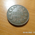 10  penniä  1908     kl 6    siisti  raha - pikkukuva 1