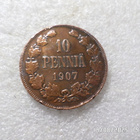10 penniä 1907 kulkematon patinoinin alkua, - pikkukuva 1