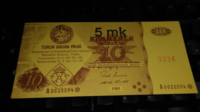 Finland Suomi TRP (turku) 5mk mainosseteli UNC