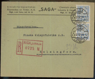Latvia Mi 105 pari kirjattu kirjeSuomeen