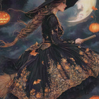 Halloween noita lentää luudalla, pitkä letti - pikkukuva 1