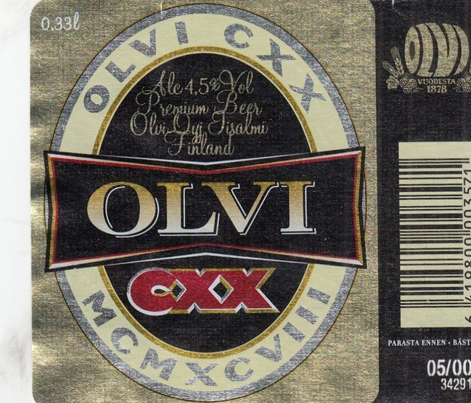 Olutetiketti Olvi CXX   MCMXCVIII  , a3
