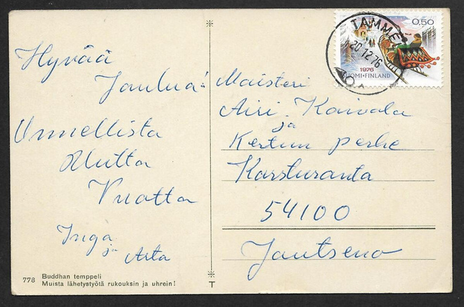 Postilähetys - Joulu 1976 (LAPE 792) Tammela 20.12.1976