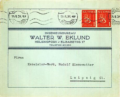M30 1930 1 mk oranssi pari kirje Saksaan 1931