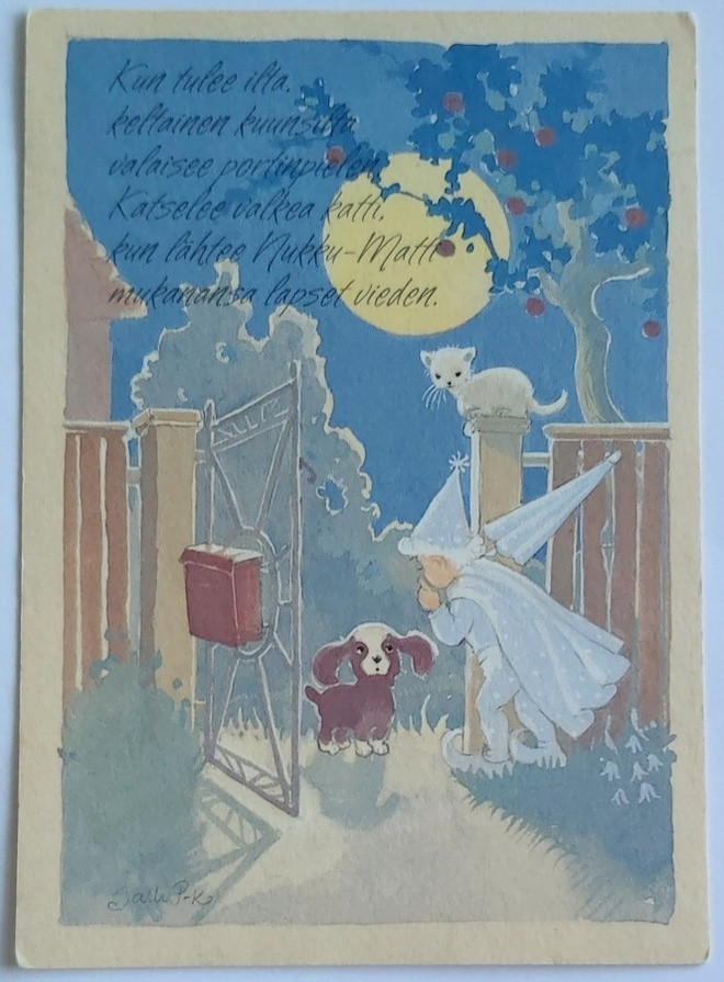 "Nukku-Matti..kissa katselee"-KULKEMATON POSTIKORTTI