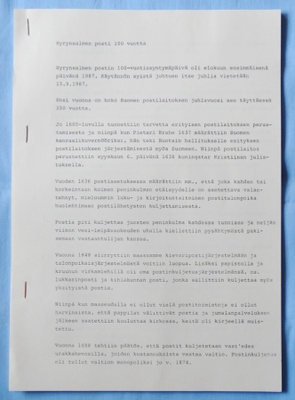Hyrynsalmen postihistoriaa 1887–1987