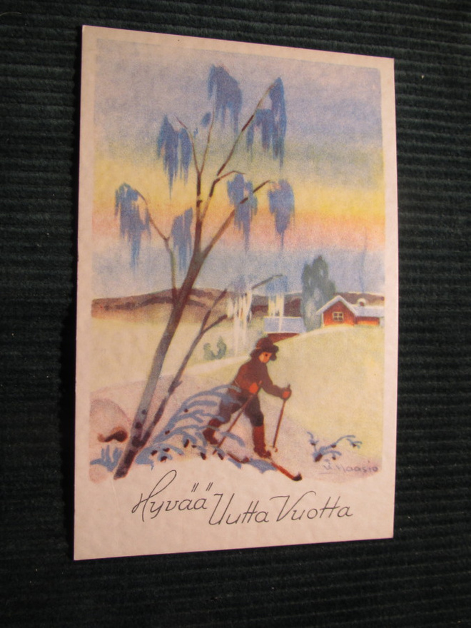 Postikortti Hyvää Uutta Vuotta. 1940-luvulta. Maasio.