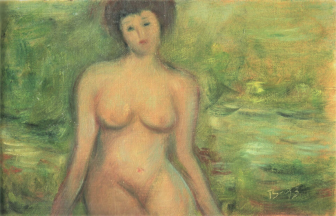 T.Siivonen - Nainen rannalla - öljyvärein