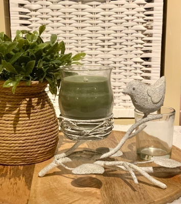 Valk metallinen lintu tuikku lyhty partylite kynttilä purkki