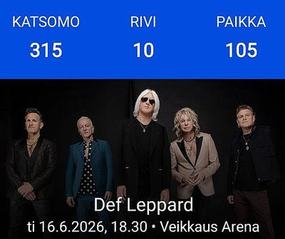 Def Leppard Ti 16.6.2026 Veikkaus Arena Helsinki