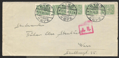 Postil. - 5p 1911 (LAPE 5x62) Karinainen 11.6.1915 + sens